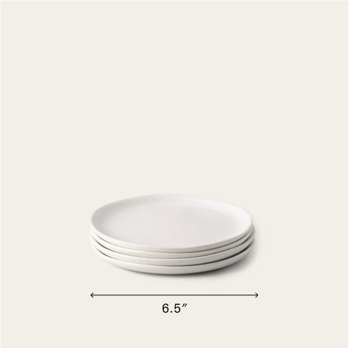 Dessert plates dinnerware by Fable Home, shown in a speckledwhite finish. – #speckledwhite