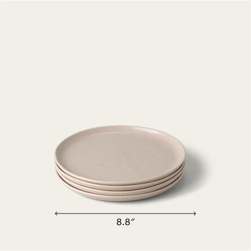 Salad plates dinnerware by Fable Home, shown in a deserttaupe finish. – #deserttaupe