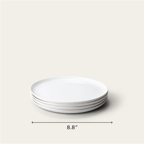 Salad plates dinnerware by Fable Home, shown in a pearlwhite finish. – #pearlwhite