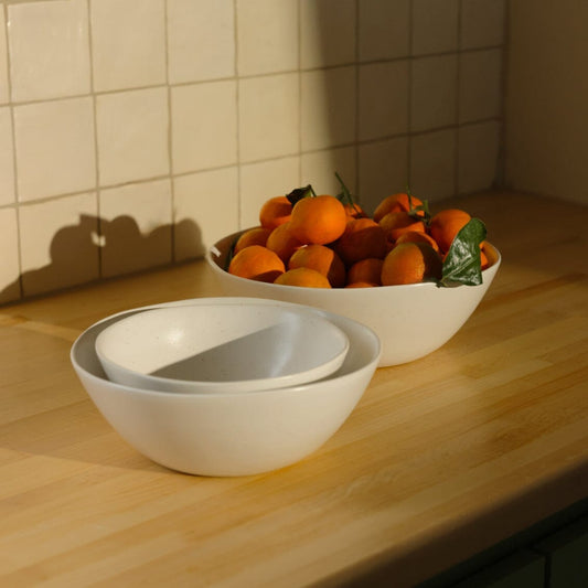 Nested serving bowls dinnerware by Fable Home, in a speckledwhite color. – #speckledwhite