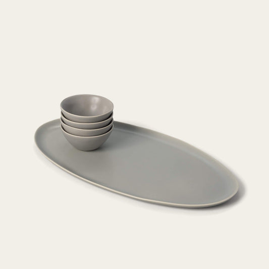 Serving platter set bundles by Fable Home, shown in a dovegray finish. – #dovegray
