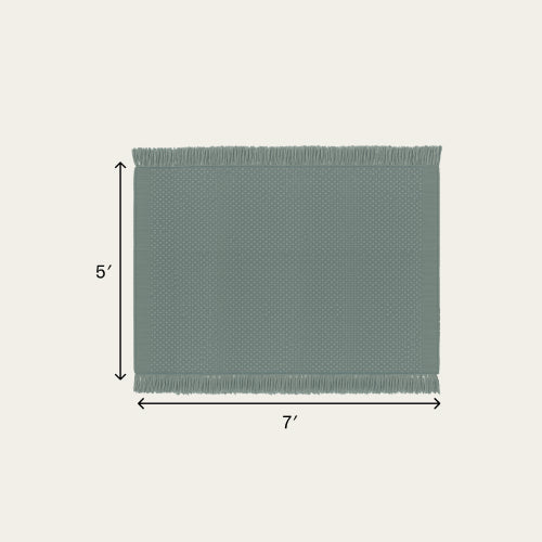 Fringe Wool Rug - Sage Green / Medium - 5 x 7' / Without Mat