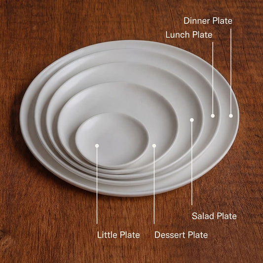Dessert plates dinnerware by Fable Home, shown in a speckledwhite finish. – #speckledwhite