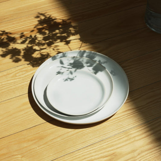 Dessert plates dinnerware by Fable Home, shown in a pearlwhite finish. – #pearlwhite