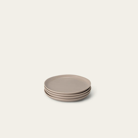 Dessert plates dinnerware by Fable Home, shown in a deserttaupe finish. – #deserttaupe