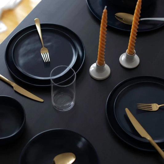 Dinner plates dinnerware by Fable Home, shown in a midnightblue finish. – #midnightblue