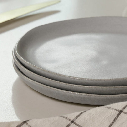 Dinner plates dinnerware by Fable Home, shown in a stoneblue finish. – #stoneblue