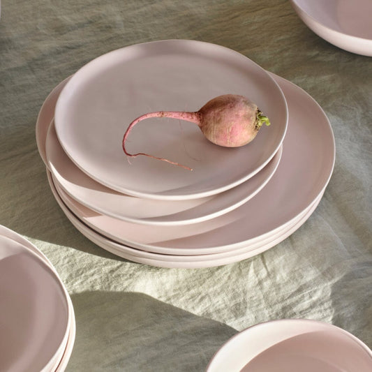 Dinner plates dinnerware by Fable Home, shown in a blushpink finish. – #blushpink