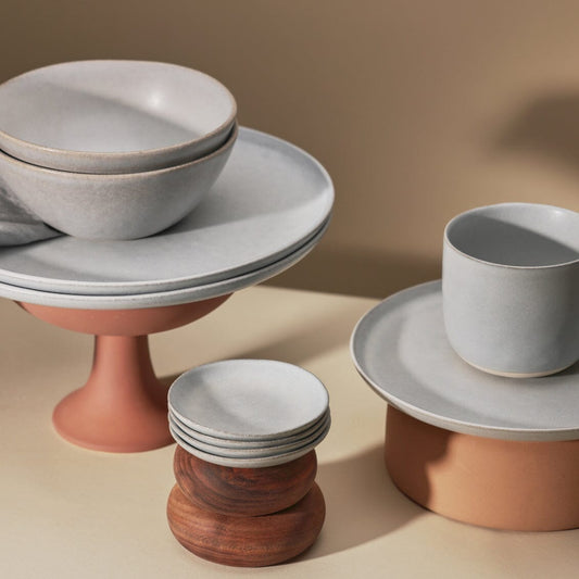 Little plates dinnerware by Fable Home, shown in a stoneblue finish. – #stoneblue