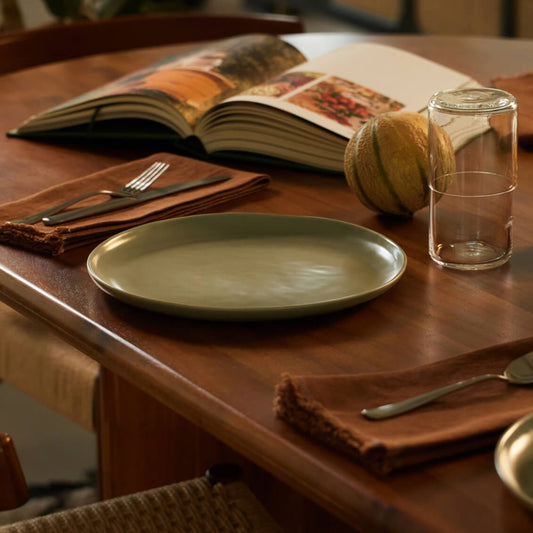 Lunch plates dinnerware by Fable Home, shown in a beachgrassgreen finish 2. – #beachgrassgreen