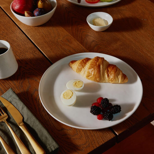 Lunch plates dinnerware by Fable Home, shown in a speckledwhite finish 2. – #speckledwhite