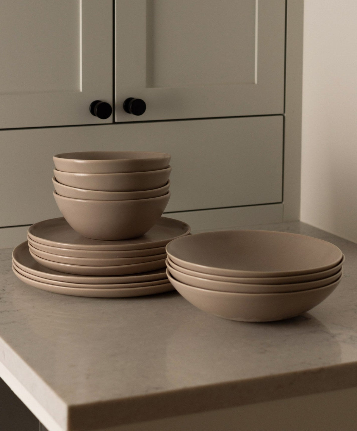Dinnerware Set by Fable Home, shown in Desert Taupe.