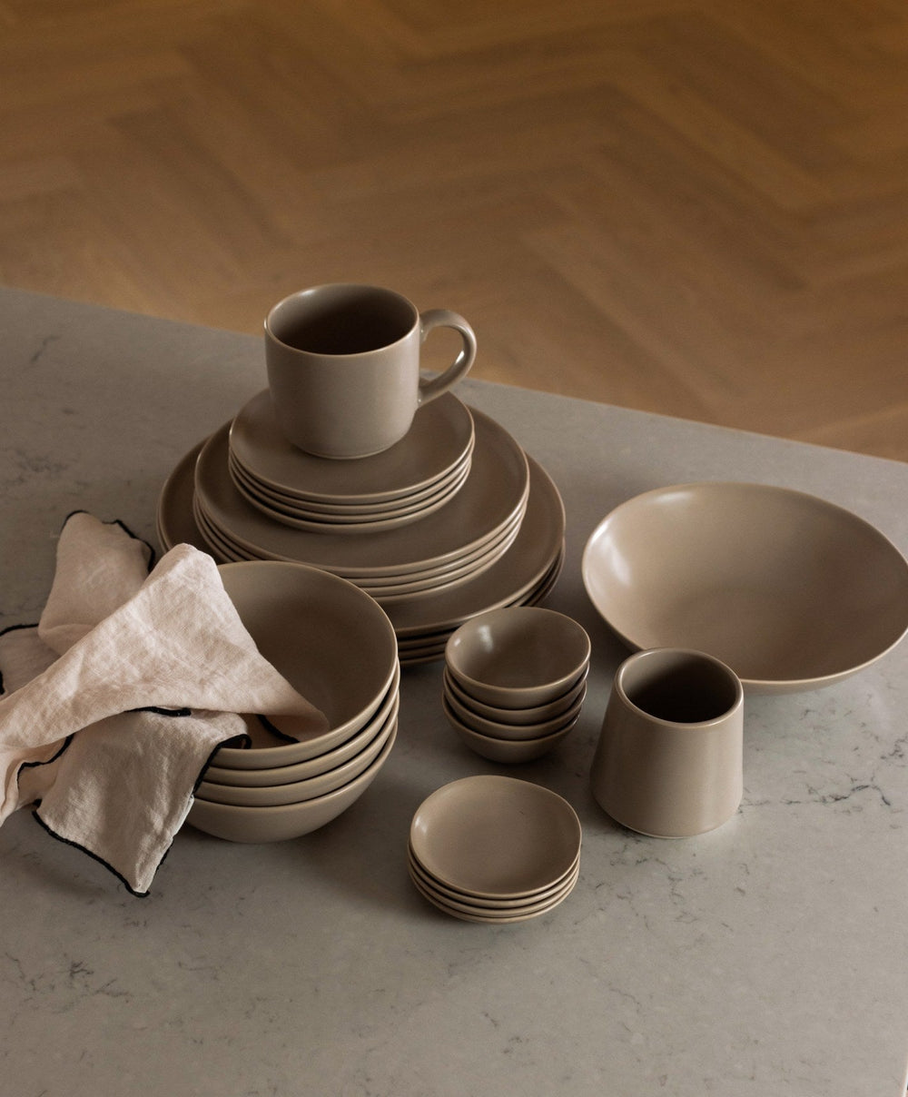 Dinnerware Set by Fable Home, shown in Desert Taupe.