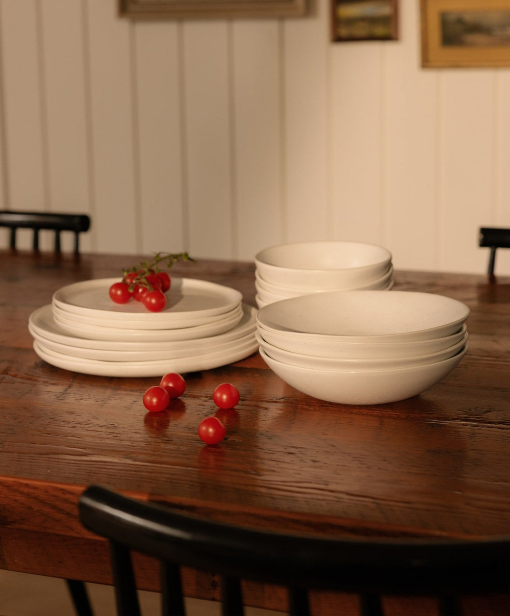 Dinnerware Set by Fable Home, shown in Speckled White.