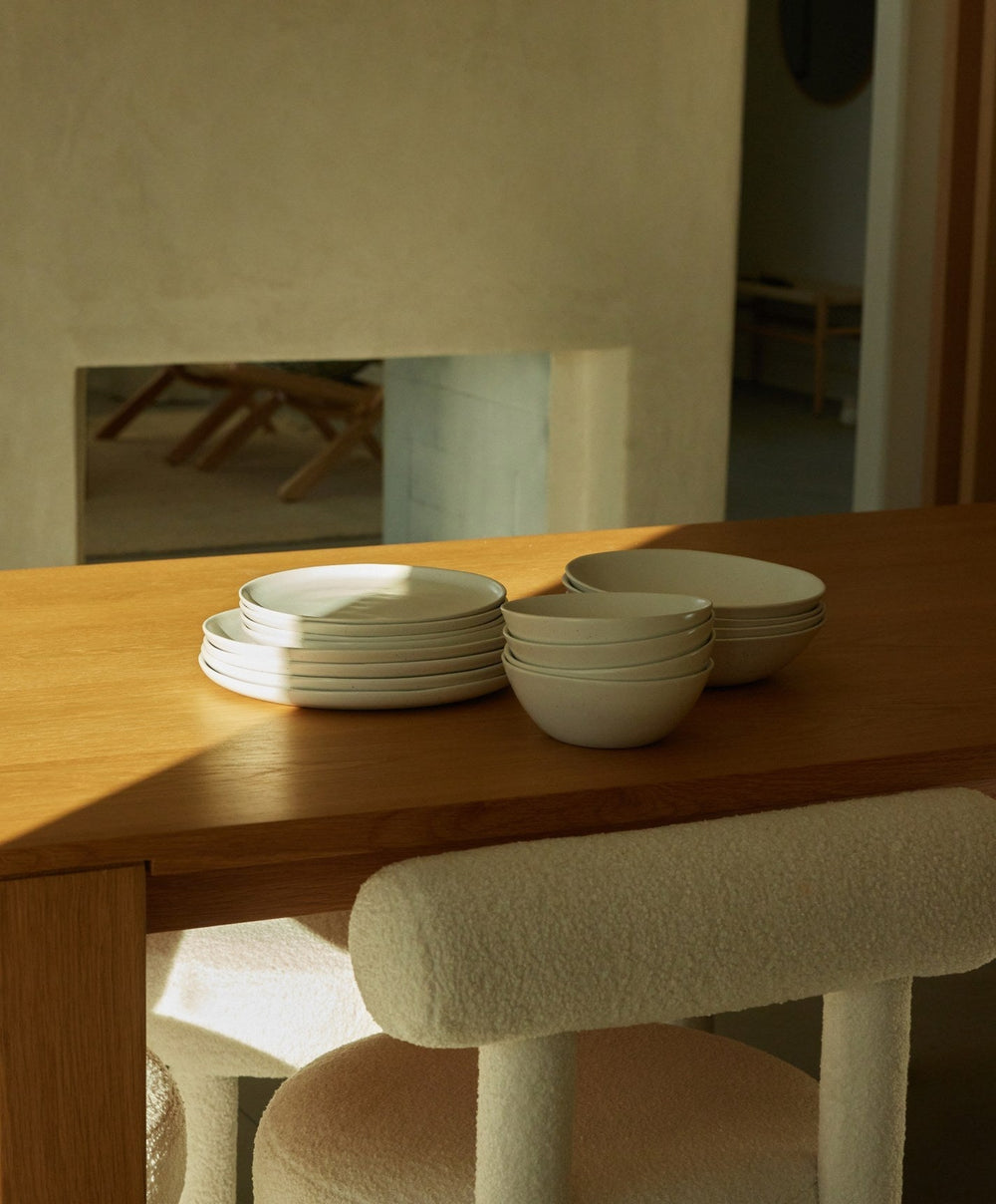 Dinnerware Set by Fable Home, shown in Speckled White.