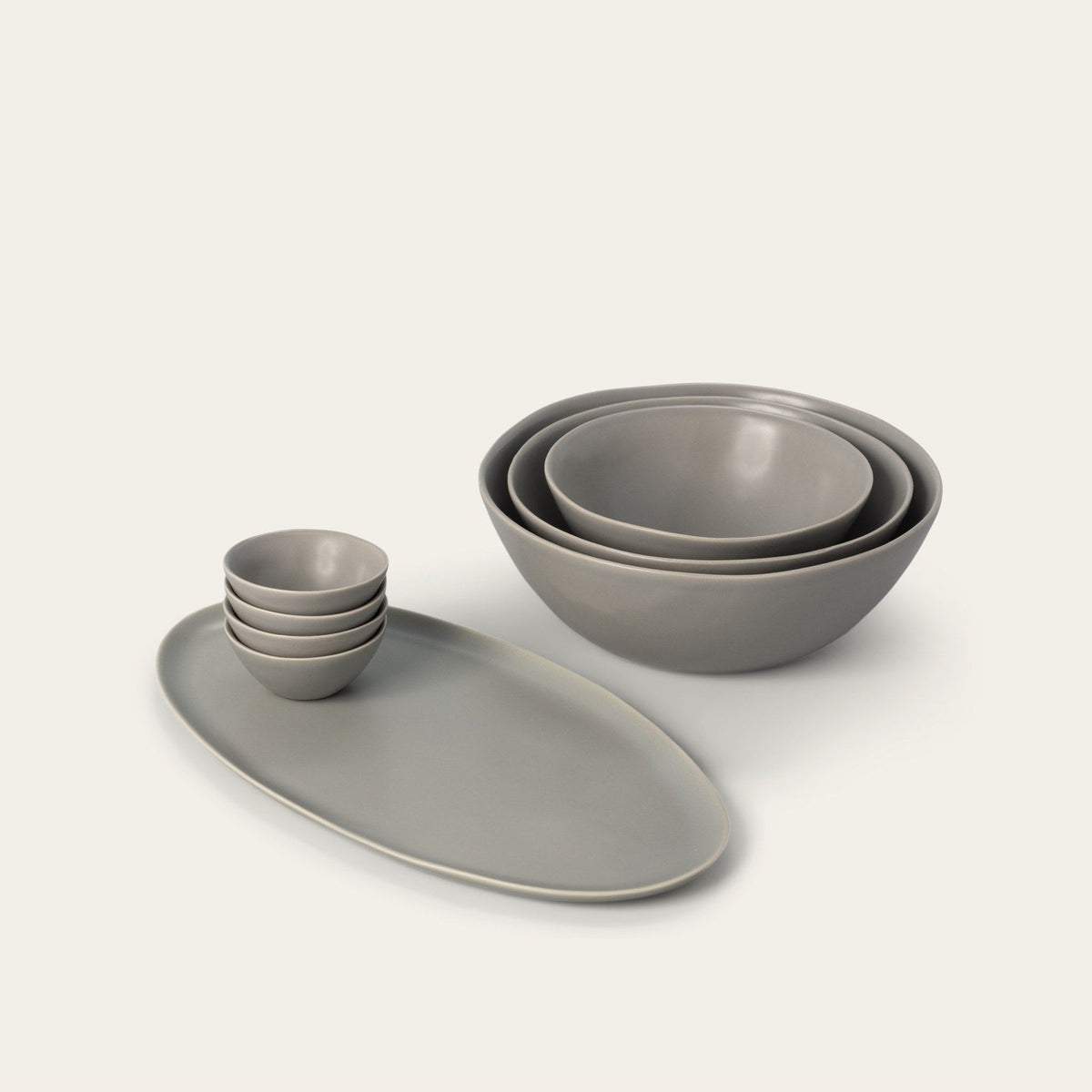 Serving Ceramics Set by Fable Home, shown in Dove Gray.