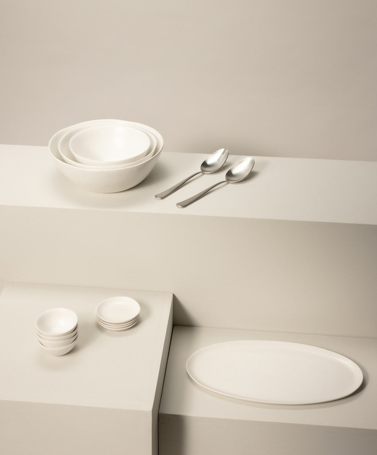 Serving Ceramics Set by Fable Home, shown in Speckled White.