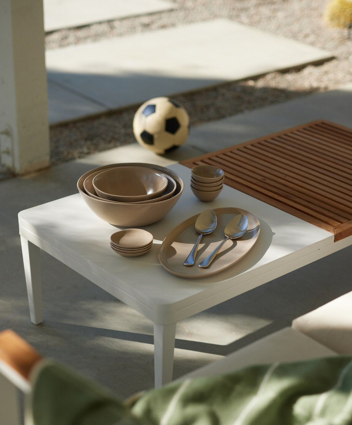 Nested Serving Bowls by Fable Home, shown in Desert Taupe.
