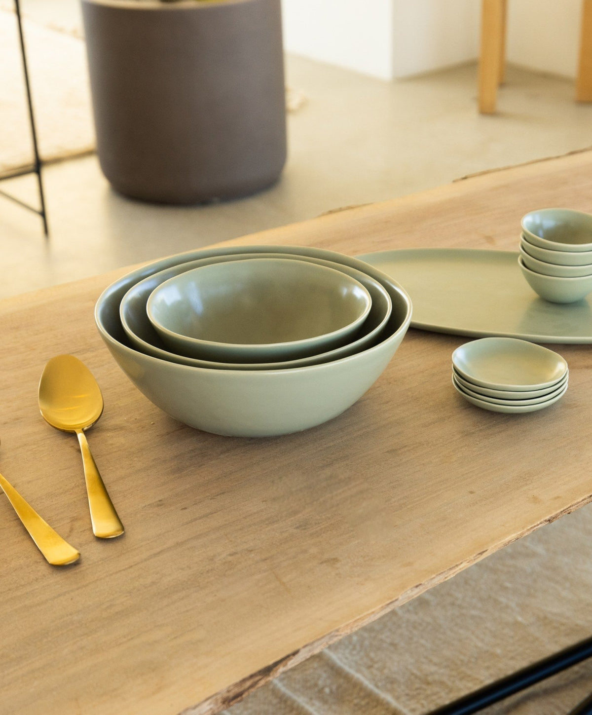 Nested Serving Bowls by Fable Home, shown in Beachgrass Green.
