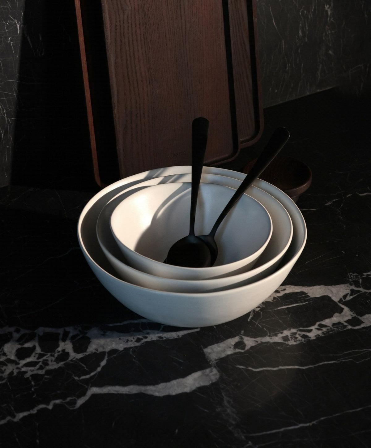 Nested Serving Bowls by Fable Home, shown in Cloud White.
