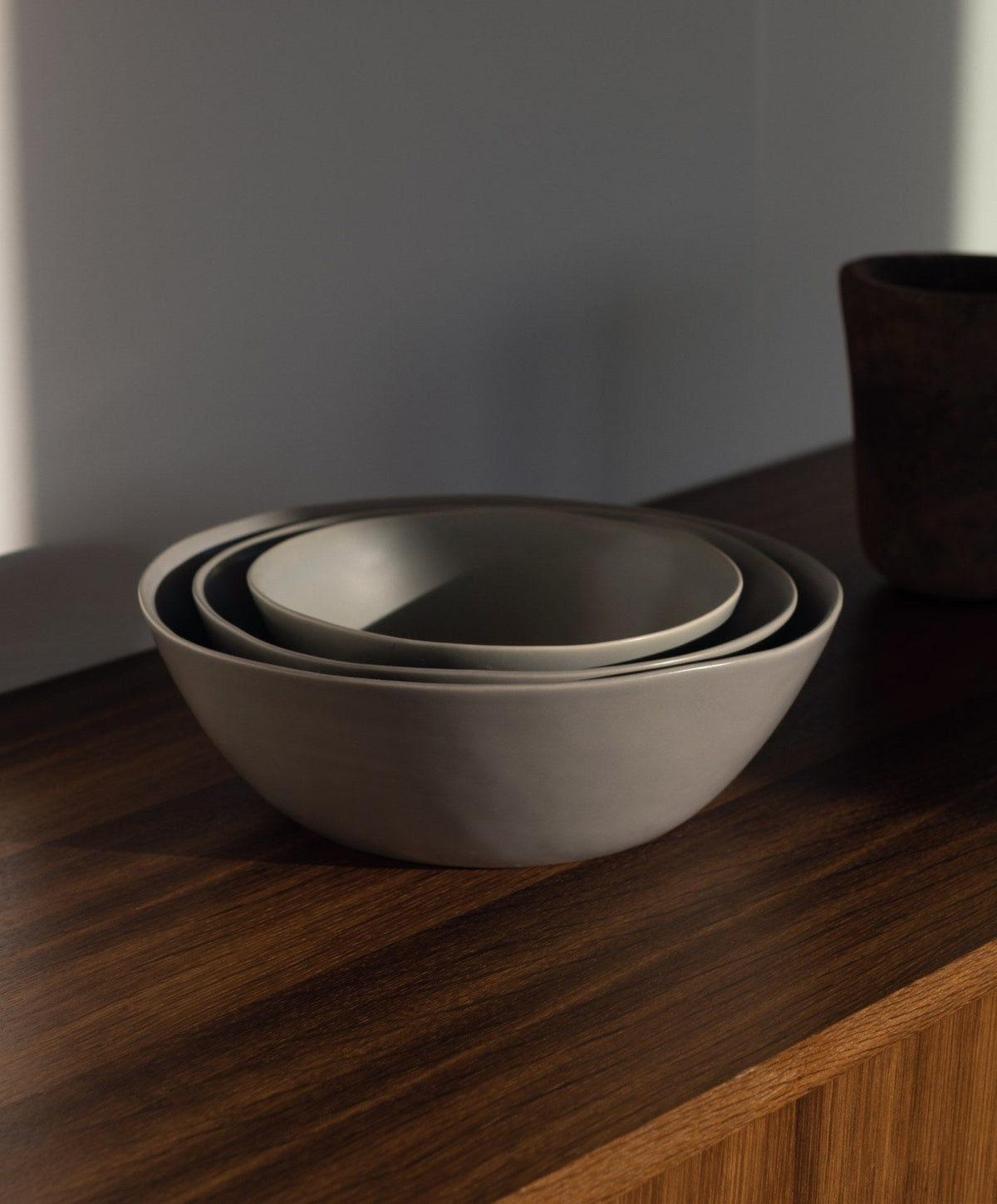 Nested Serving Bowls by Fable Home, shown in Dove Gray.