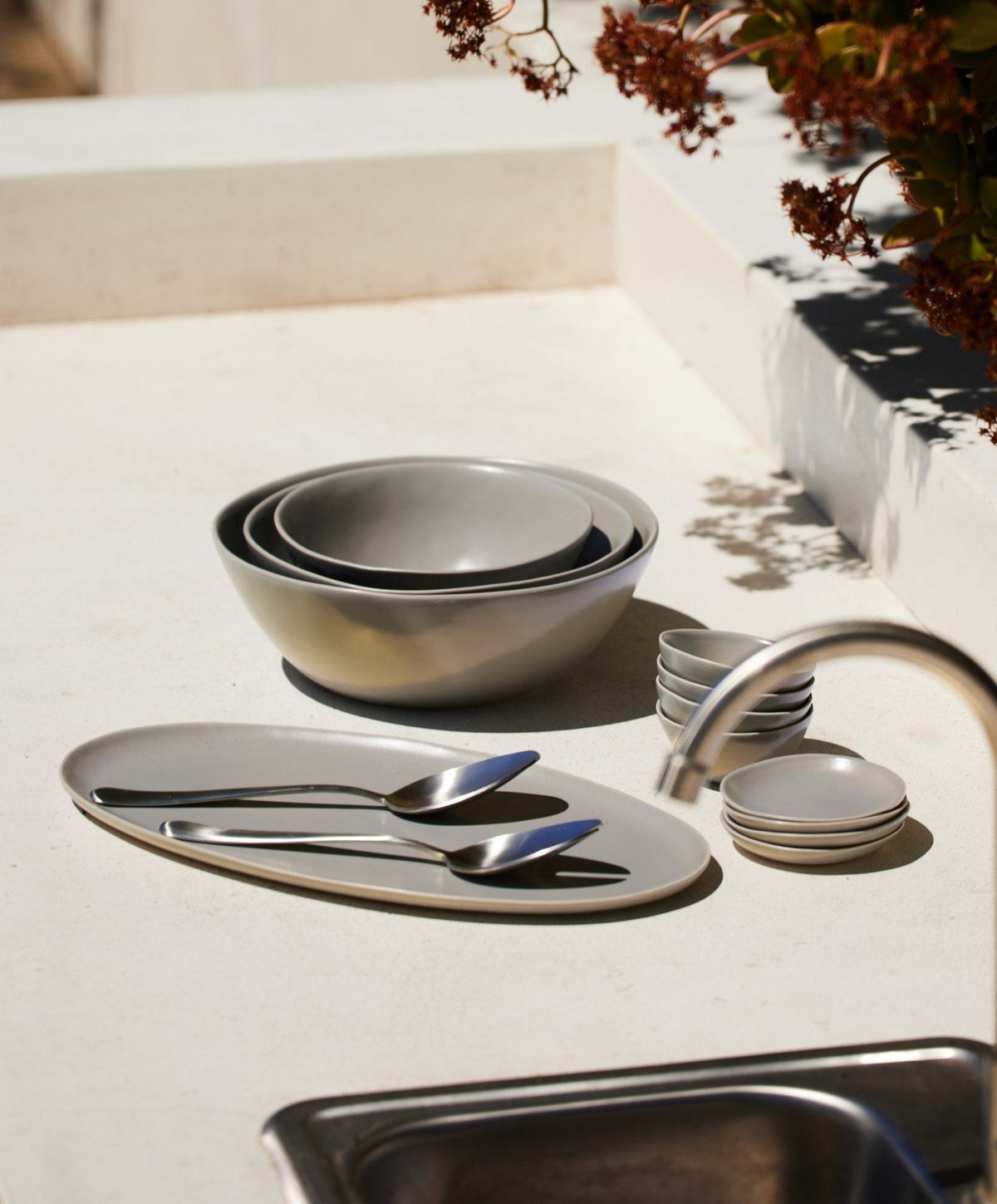 Nested Serving Bowls by Fable Home, shown in Dove Gray.