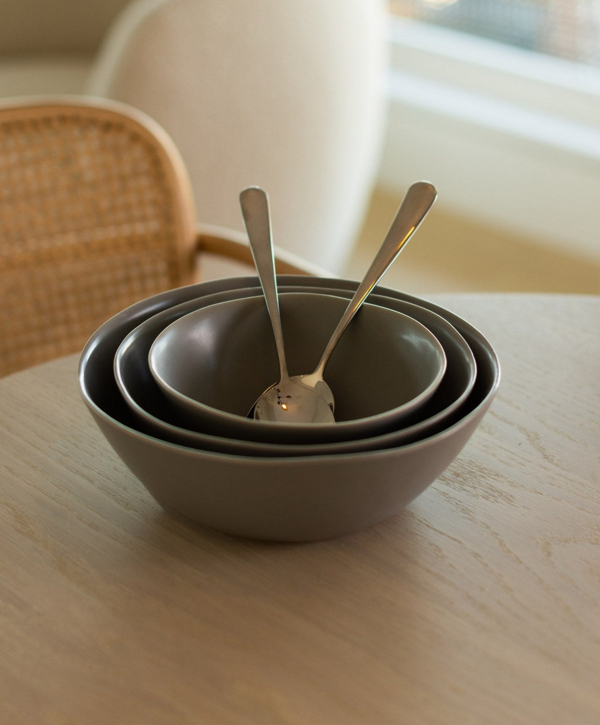 Nested Serving Bowls by Fable Home, shown in Dove Gray.