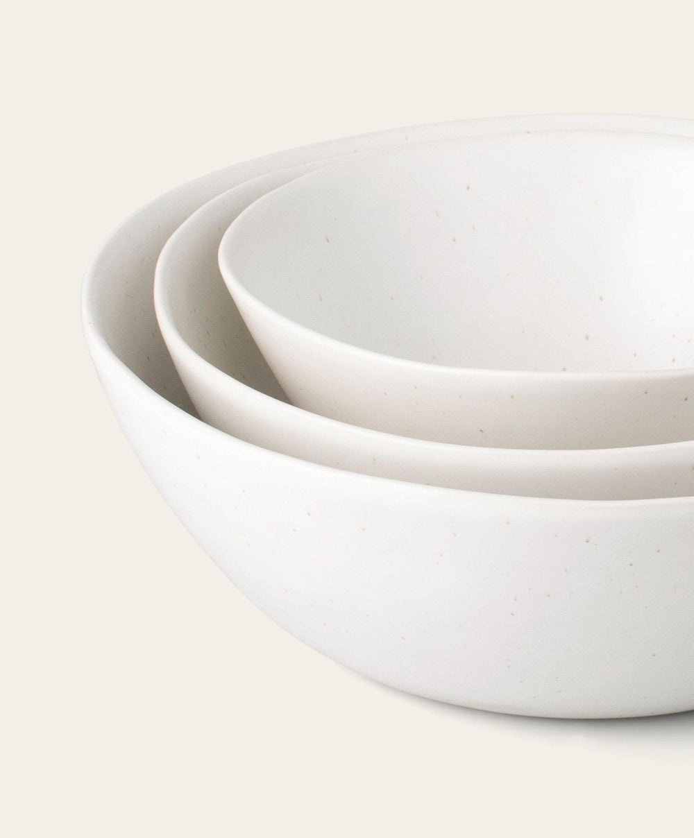 Nested Serving Bowls by Fable Home, shown in Speckled White.