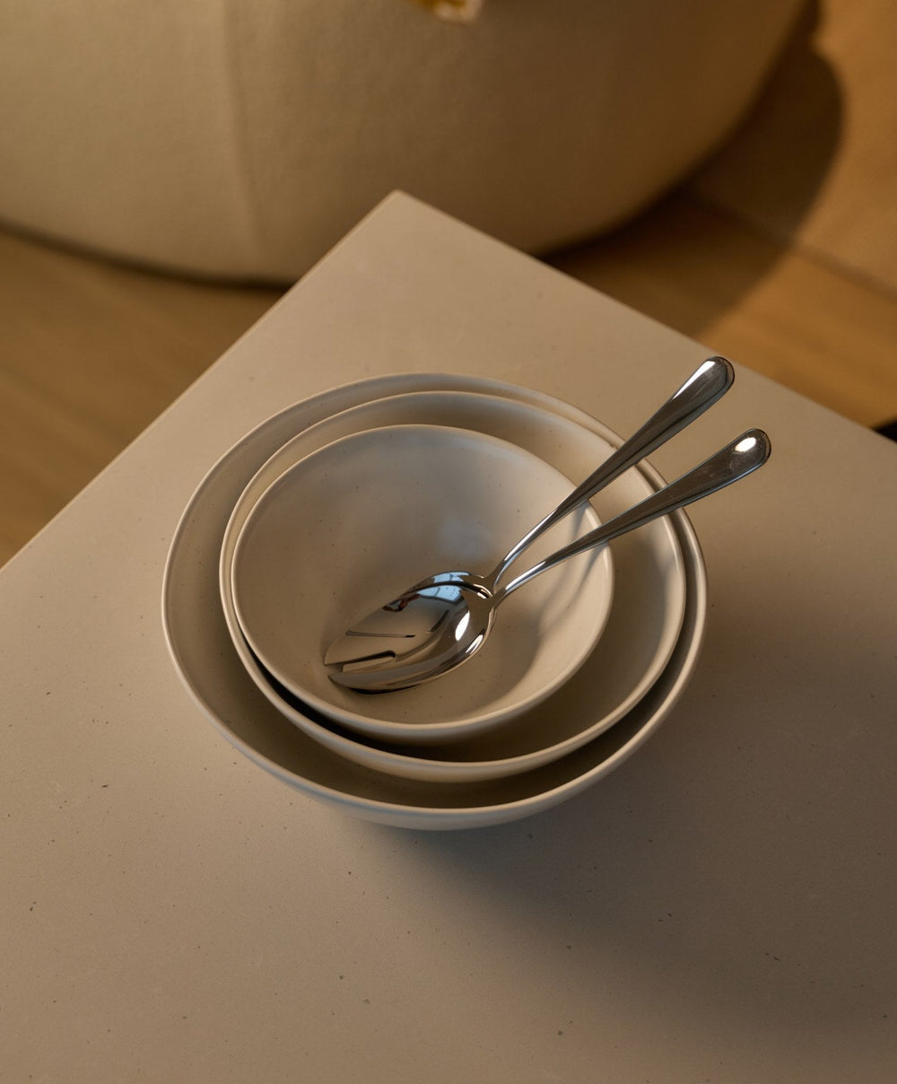 Nested Serving Bowls by Fable Home, shown in Speckled White.