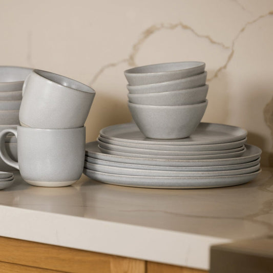Salad plates dinnerware by Fable Home, shown in a stoneblue finish. – #stoneblue