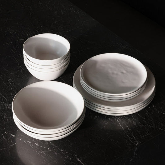 Salad plates dinnerware by Fable Home, shown in a cloudwhite finish. – #cloudwhite