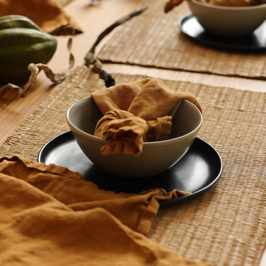 Salad plates dinnerware by Fable Home, shown in a midnightblue finish. – #midnightblue