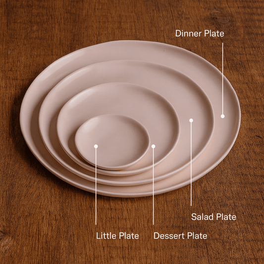 Salad plates dinnerware by Fable Home, shown in a blushpink finish. – #blushpink