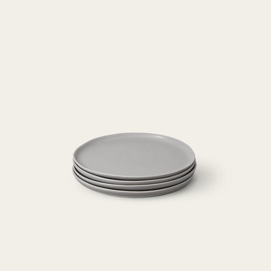 Salad plates dinnerware by Fable Home, shown in a dovegray finish. – #dovegray