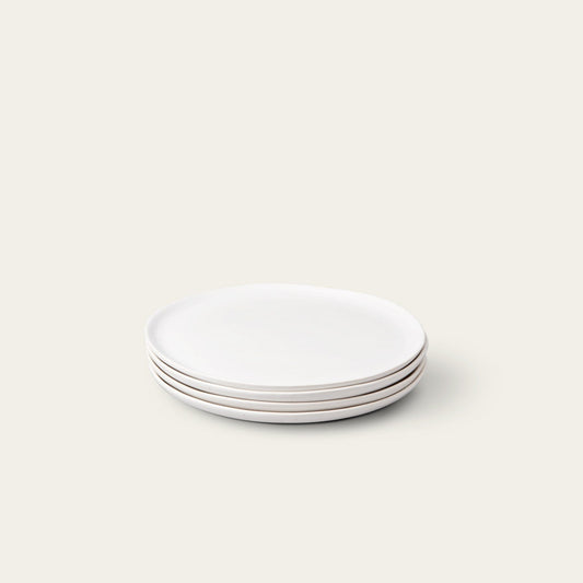 Salad plates dinnerware by Fable Home, shown in a speckledwhite finish. – #speckledwhite
